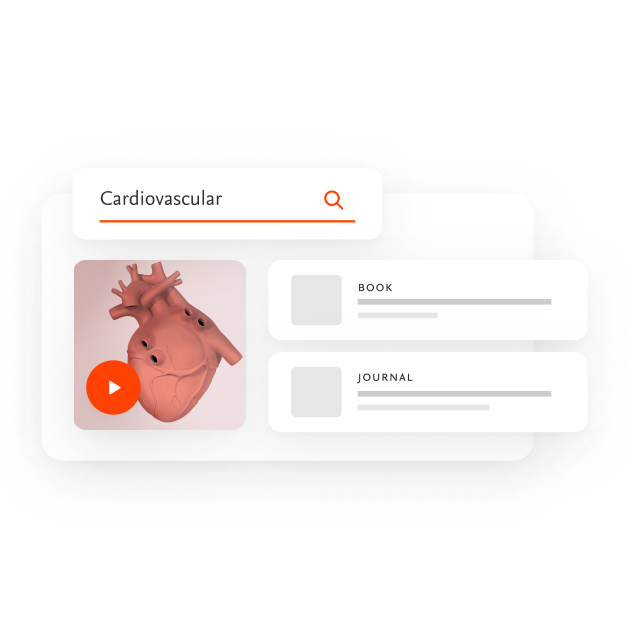 Cardiovascular search bar with heart video, book and journal feature
